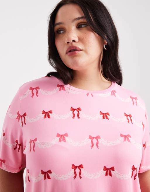 Urban Threads Curve - Pyjama de Noël à imprimé nœuds avec pantalon et top à manches courtes et revers, 3 de 4