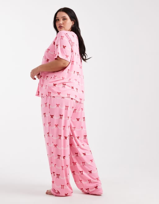 Urban Threads Curve - Pyjama de Noël à imprimé nœuds avec pantalon et top à manches courtes et revers, 4 de 4