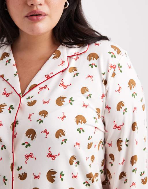 Urban Threads Curve - Pyjama de Noël à imprimé pudding avec pantalon et chemise à manches longues et revers, 3 de 4