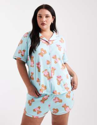 Urban Threads Curve - Pyjama in Hellblau mit Teddybär-Printmuster