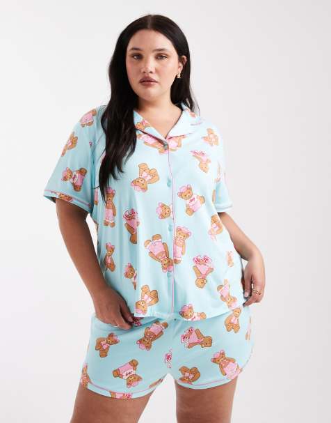 Urban Threads Curve – Pyjama in Hellblau mit Teddybär-Printmuster - view 1