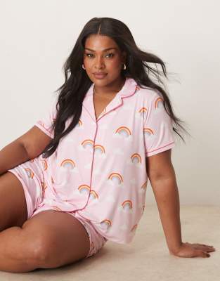 Urban Threads Curve Revere Pajama Short Sleeve Shirt And Shorts In Multi