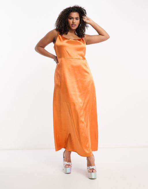 Urban Threads Curve Robe mi longue en satin Orange fonc