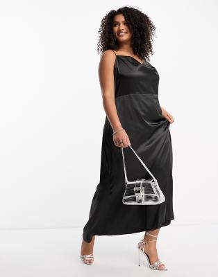 Urban Threads Curve satin midi dress in black