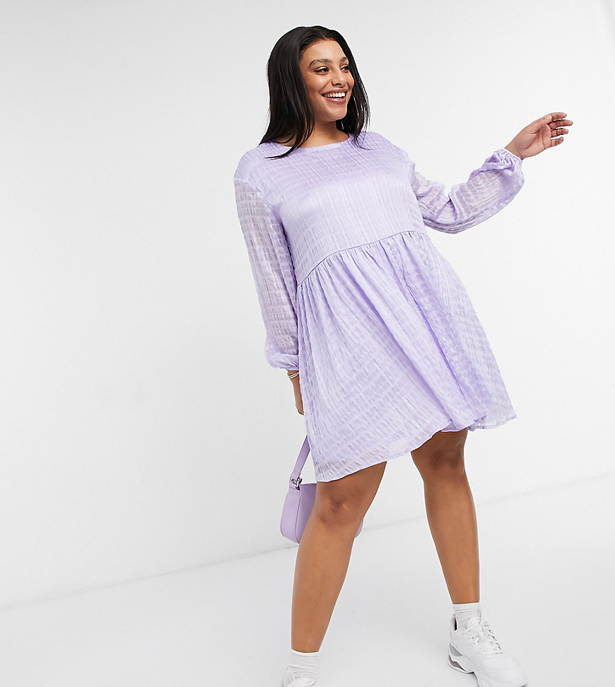 Urban Threads Curve smock dress in lilac check-Purple