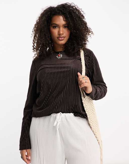 Urban Threads Curve - Top plissé in velluto marrone cioccolato in coordinato