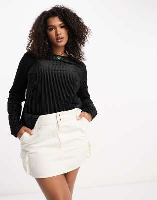 Urban Threads Curve velvet plisse top in black - part of a set