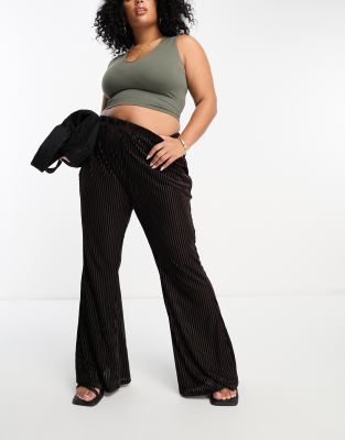 Urban Threads Curve Velvet Plisse Wide Leg Pants In Chocolate Brown - Part Of A Set