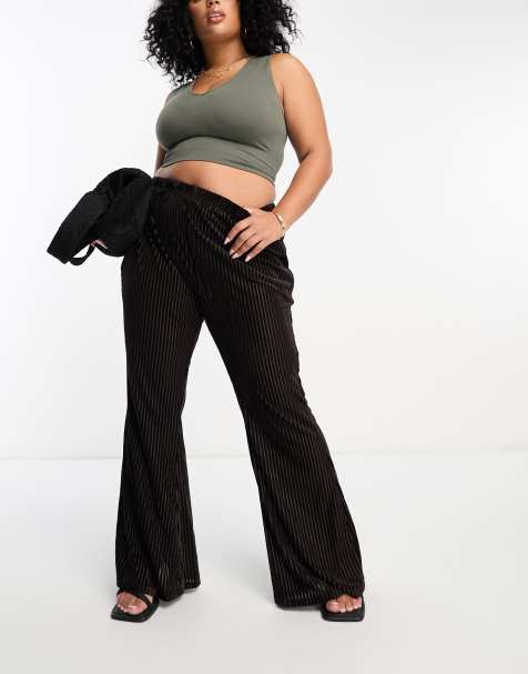 Urban Threads Curve velvet plisse wide leg trousers co-ord in chocolate brown
