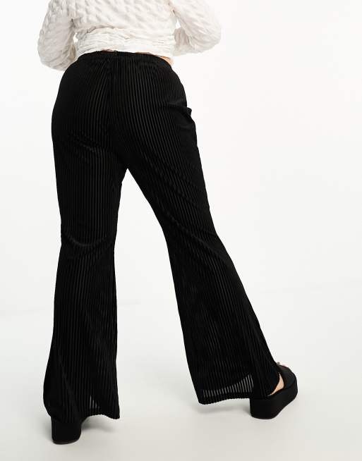 Urban Threads Curve velvet plisse wide leg trousers co-ord in black, 4 of 4