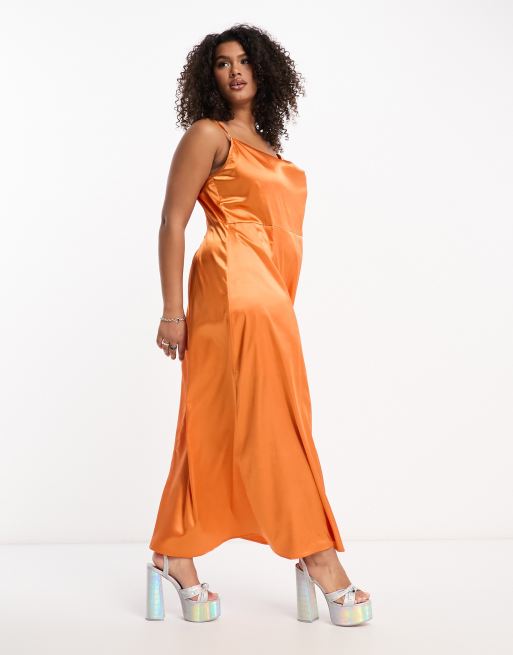 Urban Threads Curve - Vestito midi in raso arancione scuro