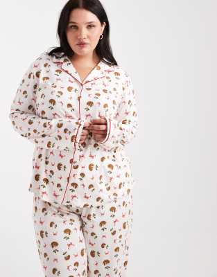 Urban Threads Curve - Weihnachtliches Pyjama-Set, bestehend aus langärmligem mit Reverskragen und Hose mit Christmas-Pud...