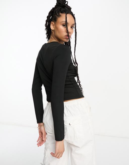 Urban Threads ribbed crop top with keyhole in black