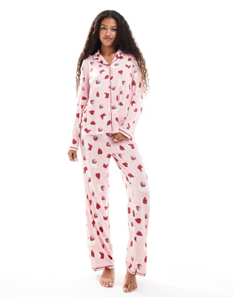 Urban Threads dessert print pajama set in pink - view 1