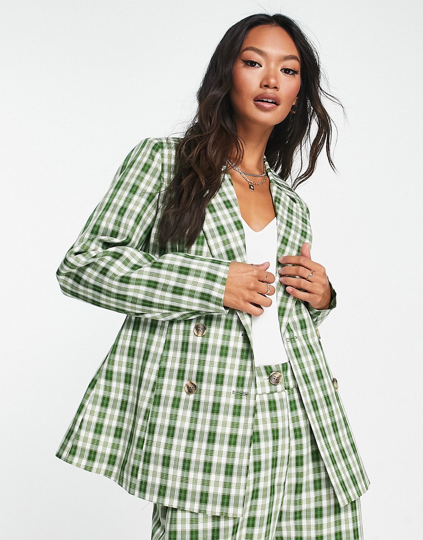 Urban Threads double breasted oversized blazer co-ord in green check