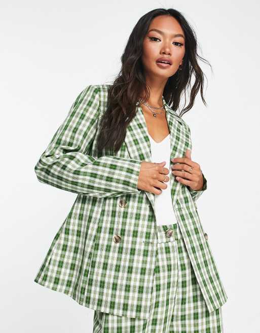 Urban Threads double breasted oversized blazer co ord in green check