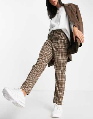 Urban Threads - Elegante geruite broek in bruin, deel van co-ord set | ASOS