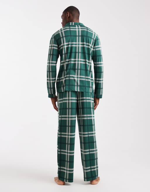 Urban Threads - Ensemble de pyjama à carreaux avec pantalon et chemise à manches longues et revers - Vert, 3 de 4