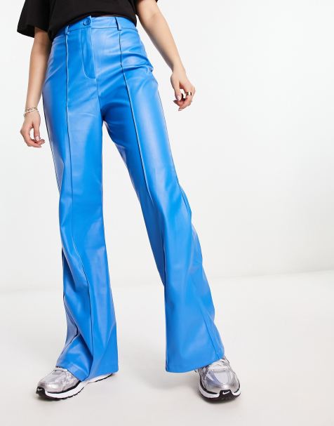 Urban Threads faux leather wide leg pants in cobalt blue - part of a set - view 1