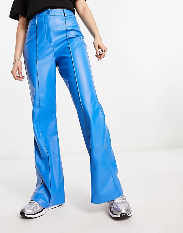Urban Threads - faux leather wide leg trousers co-ord in cobalt blue