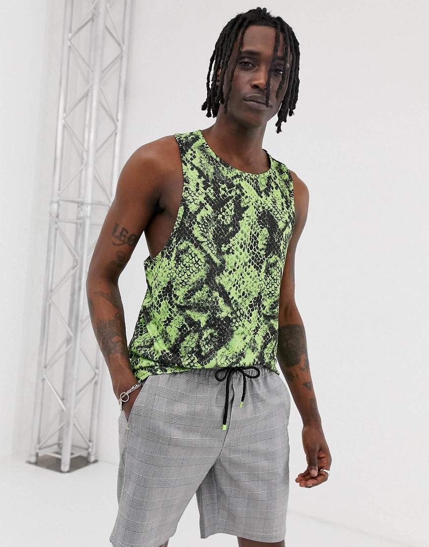 Urban Threads - Festival hemdje in neon slangenprint-Groen