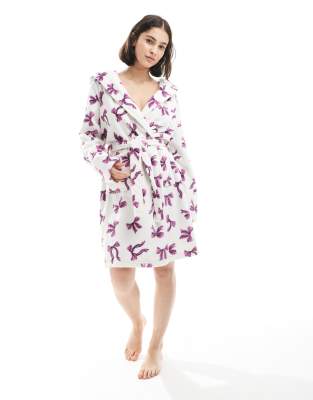 Urban Threads - Fleece-Bademantel mit Schleifenmuster-Bunt