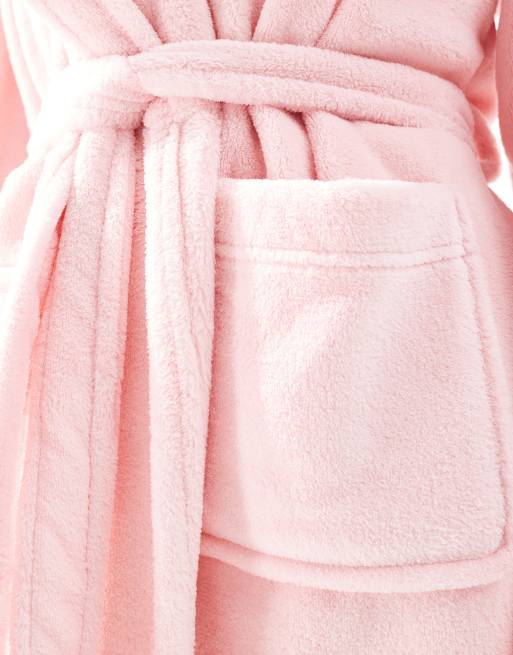 Urban Threads fleece dressing gown in baby pink , 3 of 4