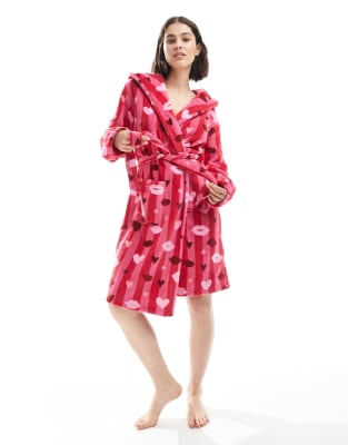 Urban Threads Fleece Robe In Pink