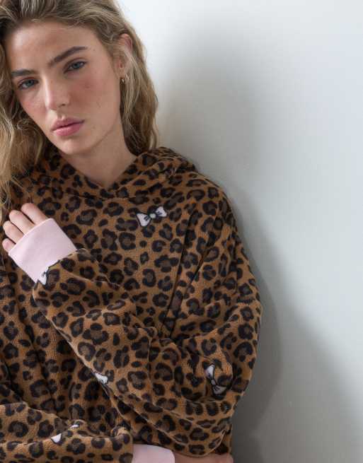 Urban Threads fleece super soft snuggle hoodie in leopard bow print, 2 of 4