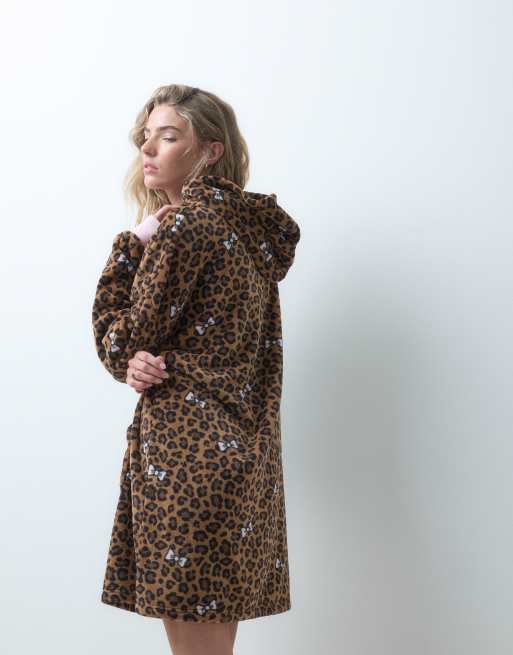 Urban Threads fleece super soft snuggle hoodie in leopard bow print, 4 of 4