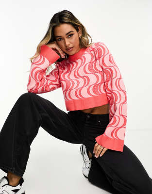 Urban Threads - Gemusterter Pullover in Pink mit kurzem Schnitt-Rosa