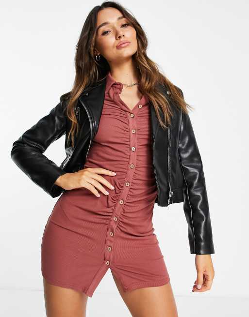 Urban Threads – Gerafftes Jersey-Hemdkleid in Rostrot, 2 von 4