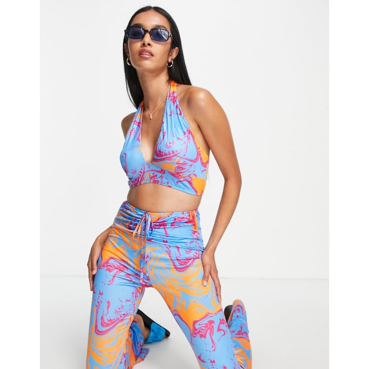 Urban Threads halter neck cross front top in swirl print