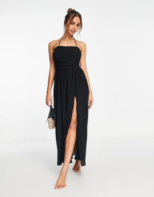 Urban Threads halterneck beach dress in black