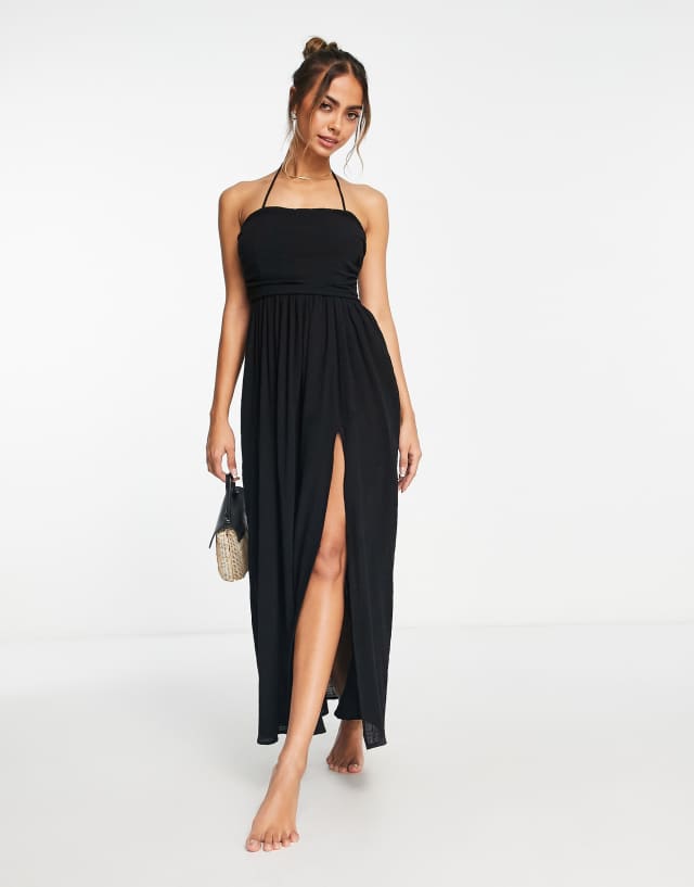 Urban Threads halterneck beach dress in black