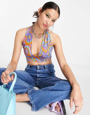 Urban Threads Tall halter neck crop top in heart print - part of a set