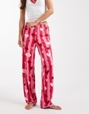 Urban Threads Heart Print Pajama Bottoms In Pink