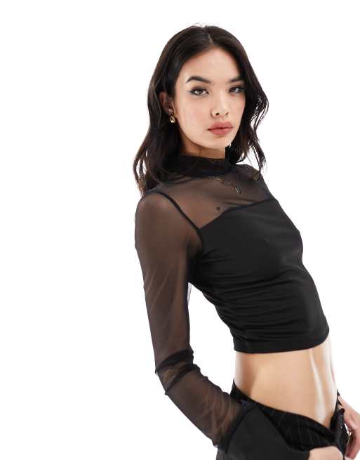 Urban Threads high neck mesh top in black