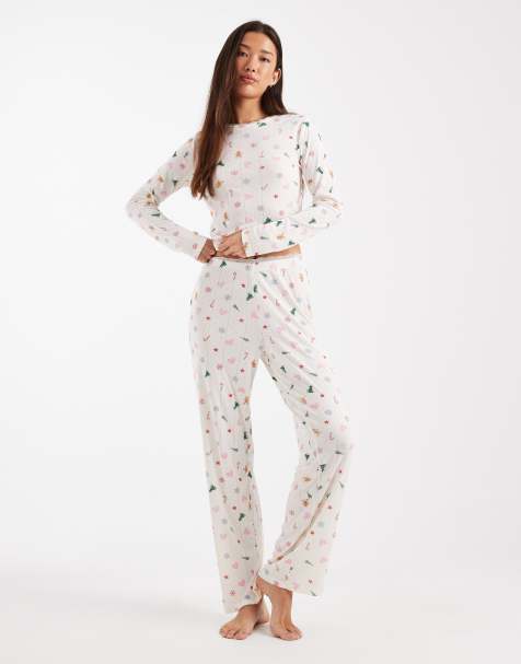 Urban Threads – Jul – Gräddvita, pointellestickade pyjamasbyxor - view 1