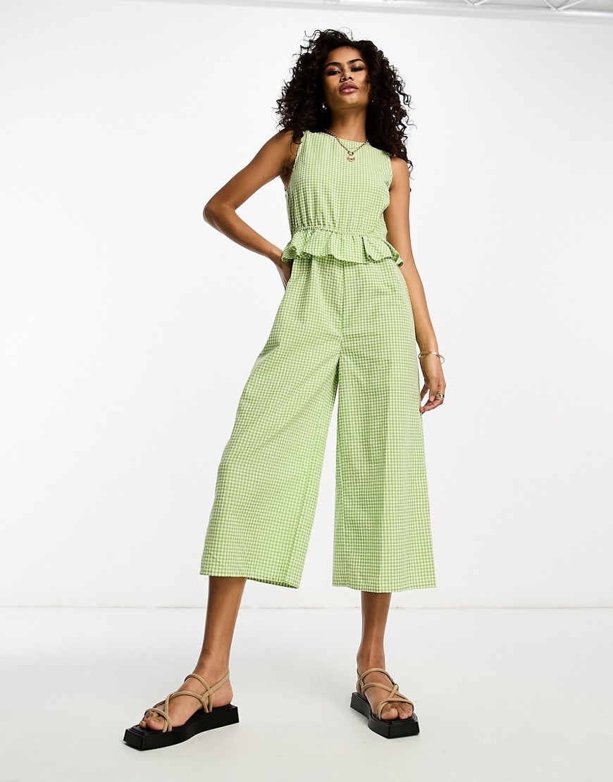 Urban Threads jumpsuit with frill detail in green gingham