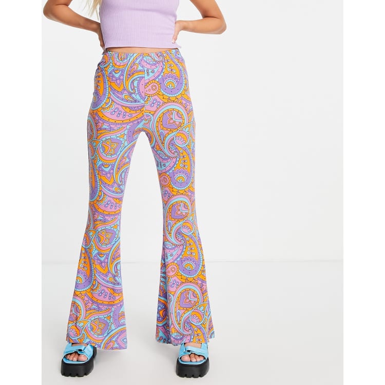 Urban Threads kick flare pants in 70s swirl print - part of a set