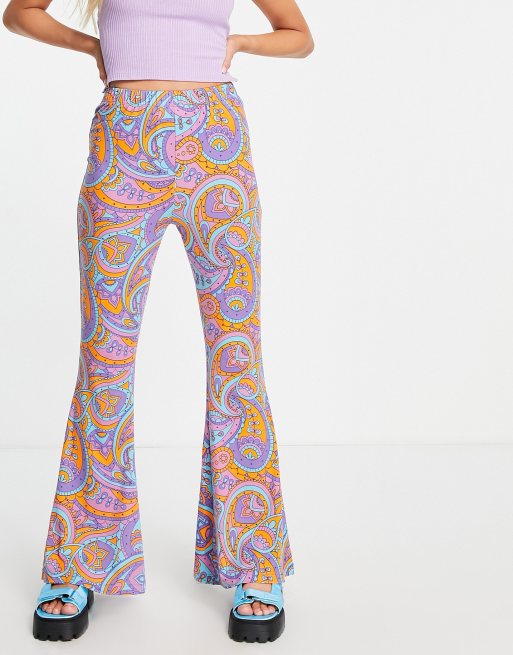 Urban Threads kick flare pants in 70s swirl print (part of a set