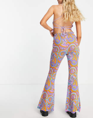 Urban Threads kick flare pants in 70s swirl print - part of a set