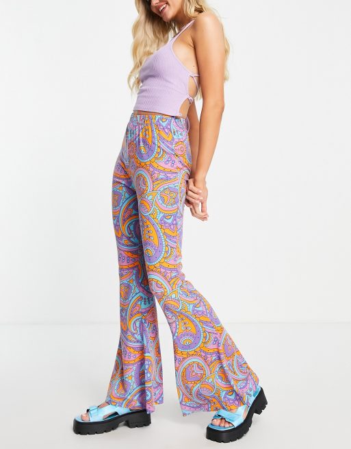 Urban Threads kick flare pants in 70s swirl print - part of