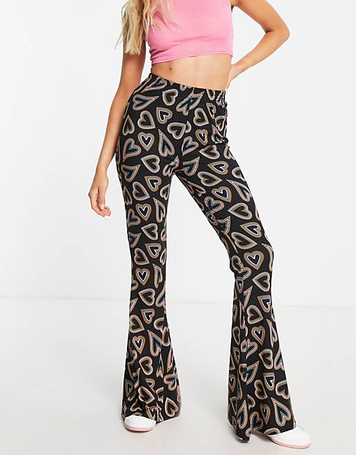 Urban Threads kick flare pants in heart print (part of a set)