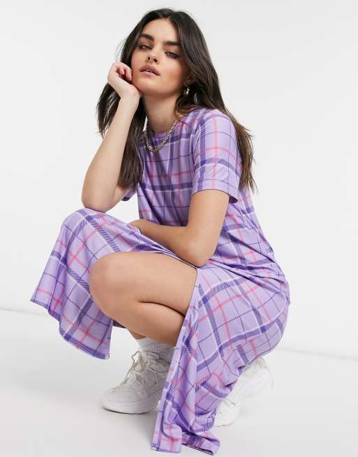Urban Threads – Liliowa sukienka t-shirtowa midi o kroju oversize