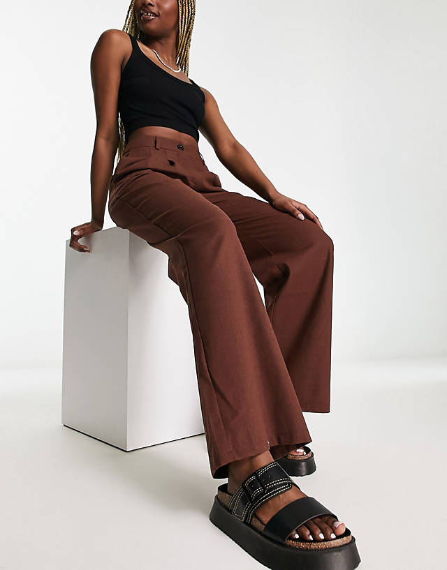 Urban Threads - linen blend wide leg trousers co-ord in chocolate brown