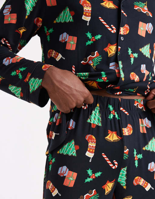 Urban Threads long sleeve revere and pants pajama set in Christmas decoration print, 4 of 4