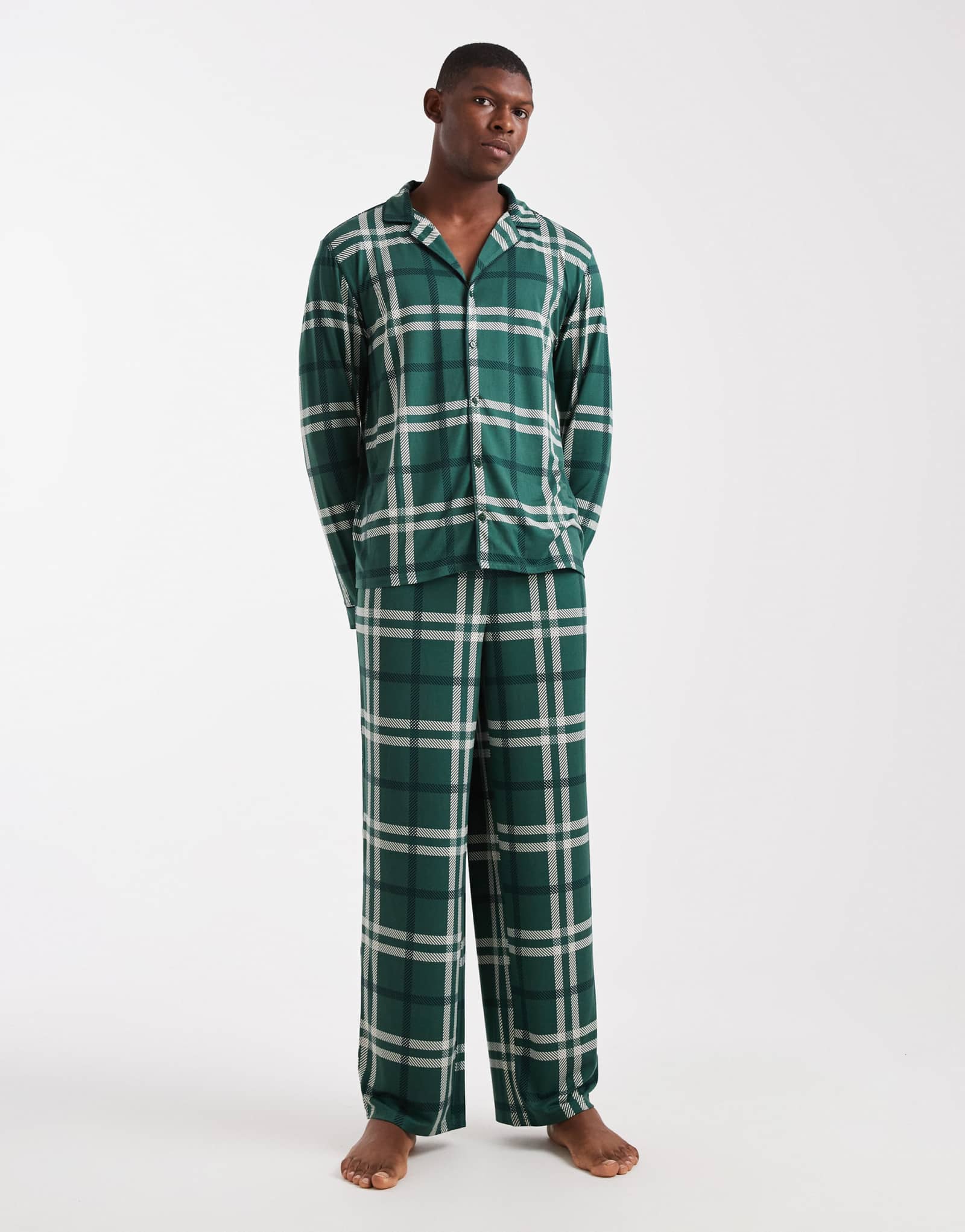 Пижамный комплект Urban Threads revere с длинными рукавами и брюками в зеленую клетку