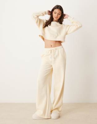 Urban Threads Urban Threads lounge sporty wide leg jogger in cream-White